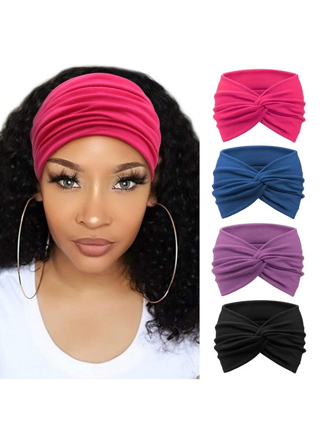 DRESHOW 4 Pack Turban Headbands For Women Wide Vintage Head Wraps Knotted Cute Hair Band Accessories  - Image 1