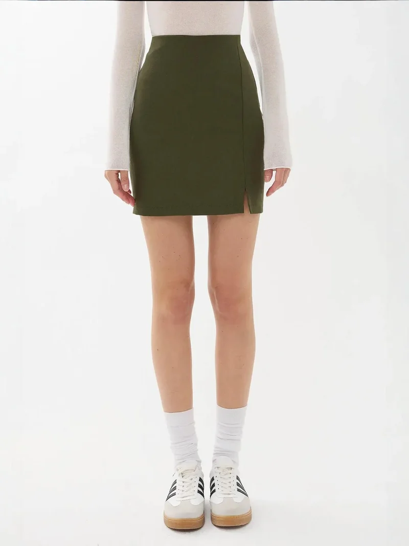HICCUP Green High-Waist Side-Slit Skirt for Women | Best Price UAE