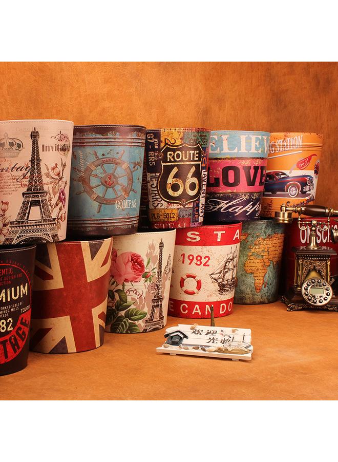 Bluejw Factory Wholesale Creative British Leather Round Large Trash Bin Household Simple Coverless Trash Bin Vintage Trash Bin - Image 2