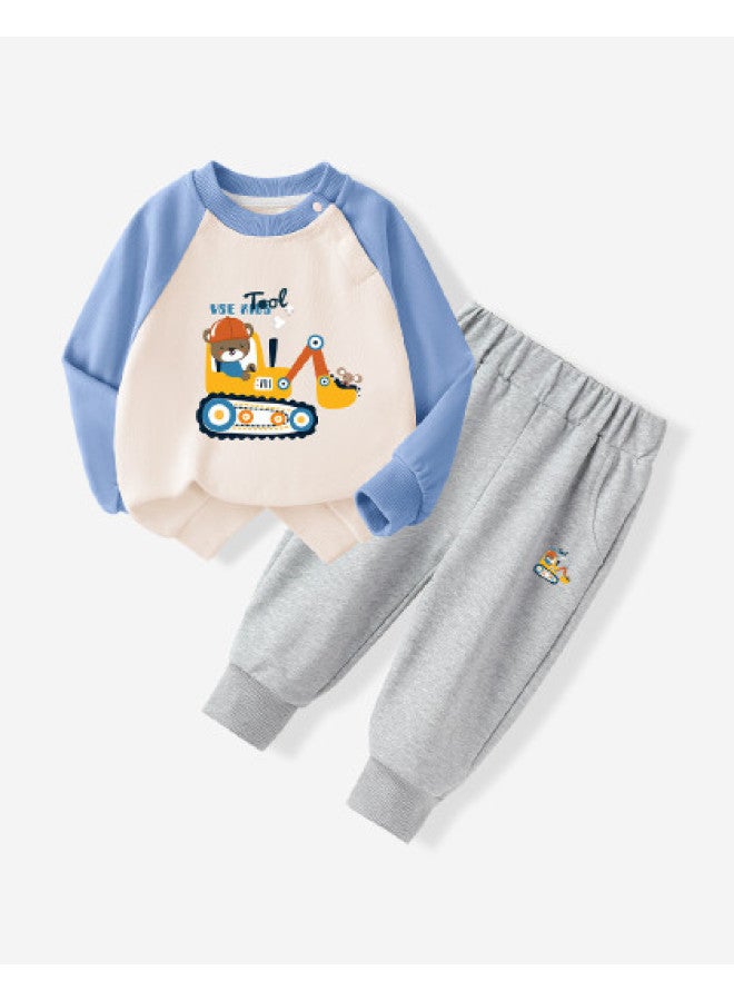 YISHUANGER Baby Sweatshirt Set Spring And Autumn Boys Spring Clothes Excavator Stylish Spring Clothing Infants Children Spring Two-piece Set - Image 1