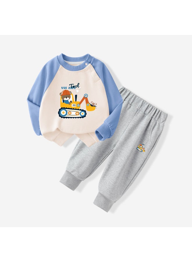 YISHUANGER Baby Sweatshirt Set Spring And Autumn Boys Spring Clothes Excavator Stylish Spring Clothing Infants Children Spring Two-piece Set - Image 2
