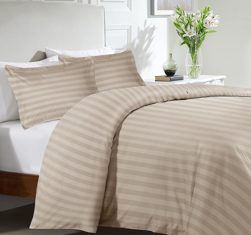 MOONLIGHT20015 Single Duvet Cover Set Reversible Stripes Satin Bedding Set with Pillowcase Soft Hypoallergenic Duvet Covers (Beige 135x200 CM) - Image 2