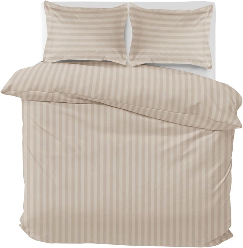 MOONLIGHT20015 Single Duvet Cover Set Reversible Stripes Satin Bedding Set with Pillowcase Soft Hypoallergenic Duvet Covers (Beige 135x200 CM) - Image 3