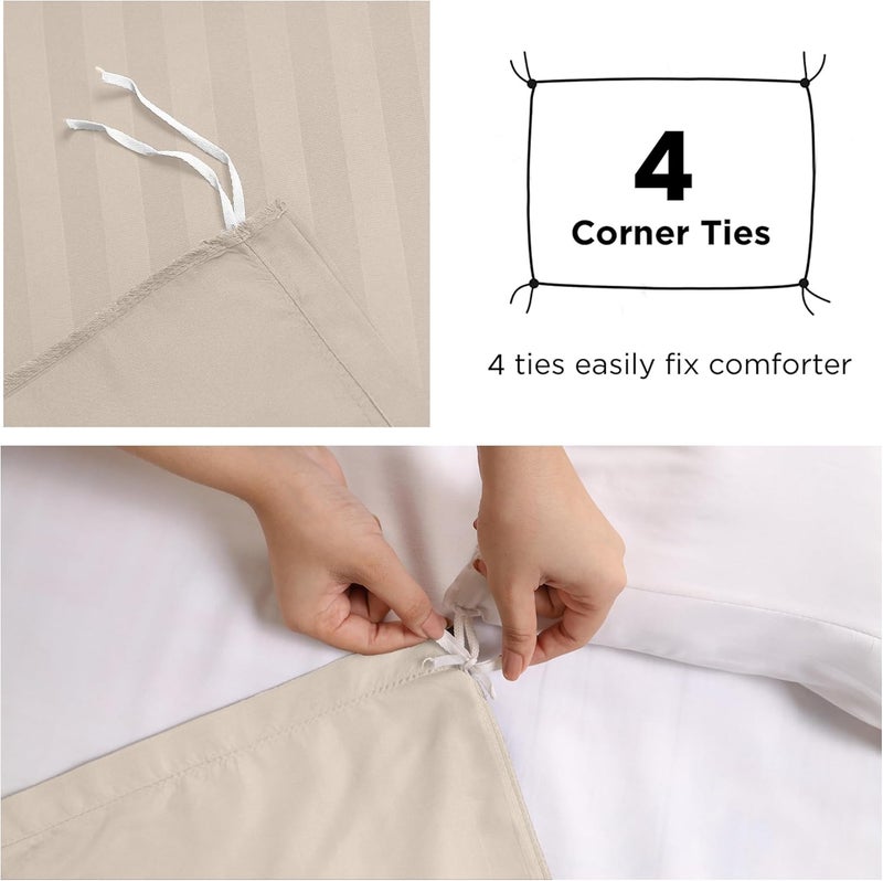 MOONLIGHT20015 Single Duvet Cover Set Reversible Stripes Satin Bedding Set with Pillowcase Soft Hypoallergenic Duvet Covers (Beige 135x200 CM) - Image 4