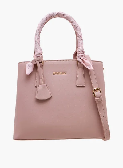 Flora Bella By Shoexpress Scarf Accent Tote Bag with Double Handle and Zip Closure