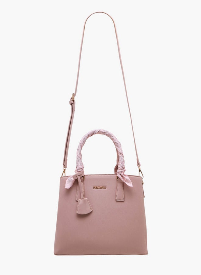 Flora Bella By Shoexpress Scarf Accent Tote Bag with Double Handle and Zip Closure  - Image 2