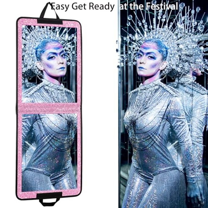 LPHUMEX Glitter Purple Folding Full Length Mirror, 13x33 inch Foldable Travel Body Mirror for Dance, Festivals, Fair Booth - Image 3
