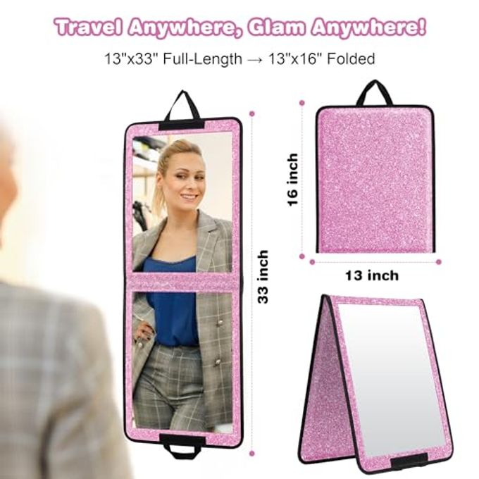 LPHUMEX Glitter Purple Folding Full Length Mirror, 13x33 inch Foldable Travel Body Mirror for Dance, Festivals, Fair Booth - Image 5