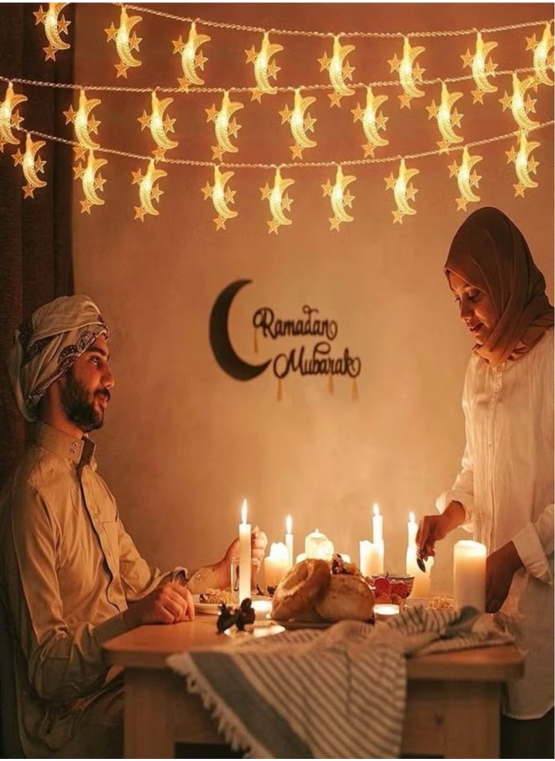 Generic Ramadan Decorations Star Moon String Lights with Remote Control, 80 LED 10M Ramadan Lights Battery Box Operated 8 Modes Ramadan Decorations for Home, Curtain, Outdoor, Party (Warm White)  - Image 2