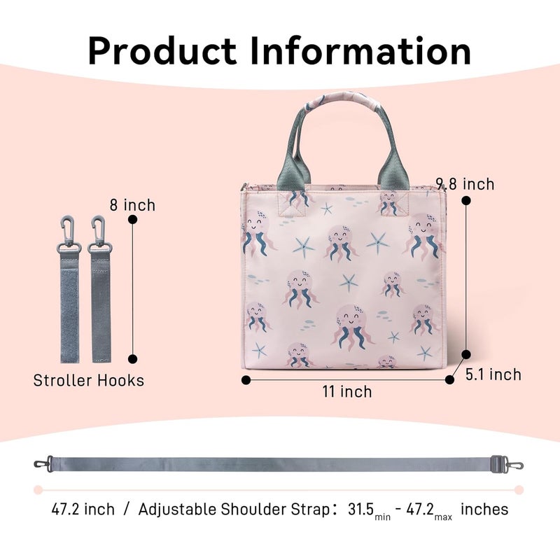 PHEBEN Store Small Diaper Bag Tote Waterproof Travel Mini Diaper Bag Multi-Function Baby Handbag Crossbody Purse(Pink Octopus) - Image 2