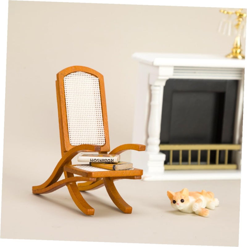 12 Scale Wooden Rattan Dollhouse Beach Chair For Balcony Patio Decoration - Image 4