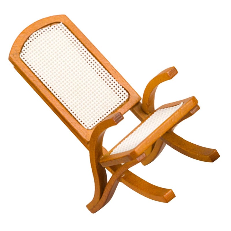 12 Scale Wooden Rattan Dollhouse Beach Chair For Balcony Patio Decoration - Image 2