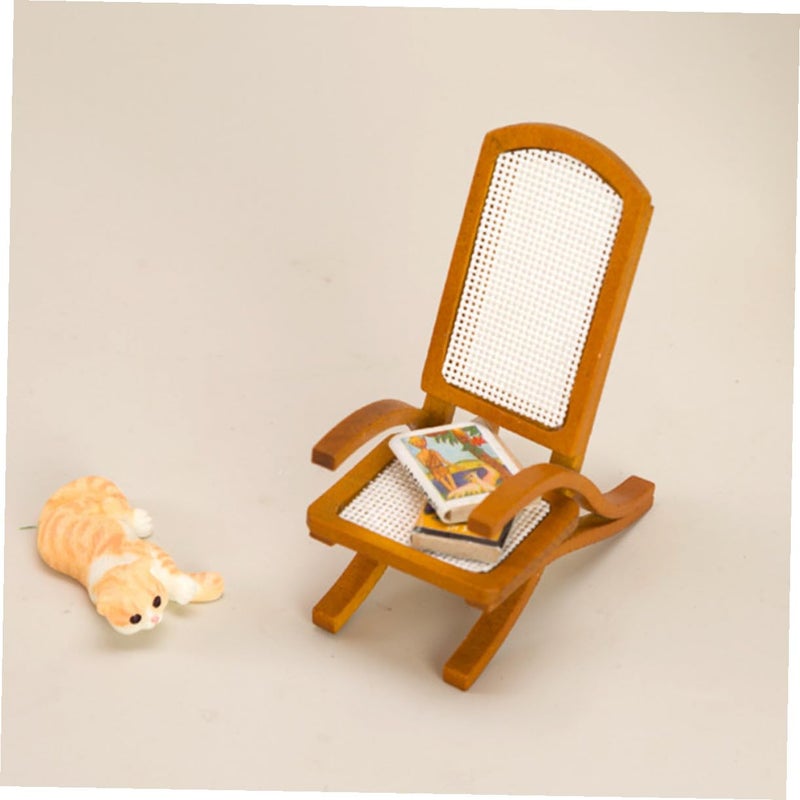 12 Scale Wooden Rattan Dollhouse Beach Chair For Balcony Patio Decoration - Image 5