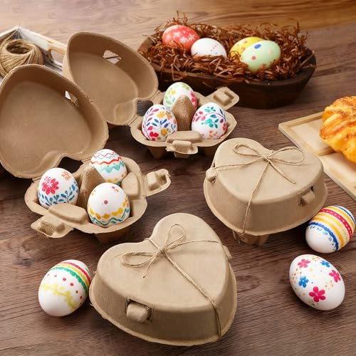 FoldTier 30 Pcs Heart Shaped Eggs Cartons 3 Count Natural Paper Pulp Egg Cartons with Jute Rope Reusable Cardboard Storage Baskets Holder Tray for Kitchen Easter Holiday Gifts Market Farm - Image 3