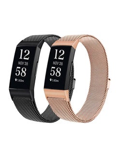 Y&D Replacement Bands Compatible with Fitbit Charge 4/3, 2 Pack Metal Band Fitness Sport Bands, Adjustable Stainless Steel Mesh Loop Magnetic Clasp Wristbands for Women Men (Black + Rose Gold)  - Image 1