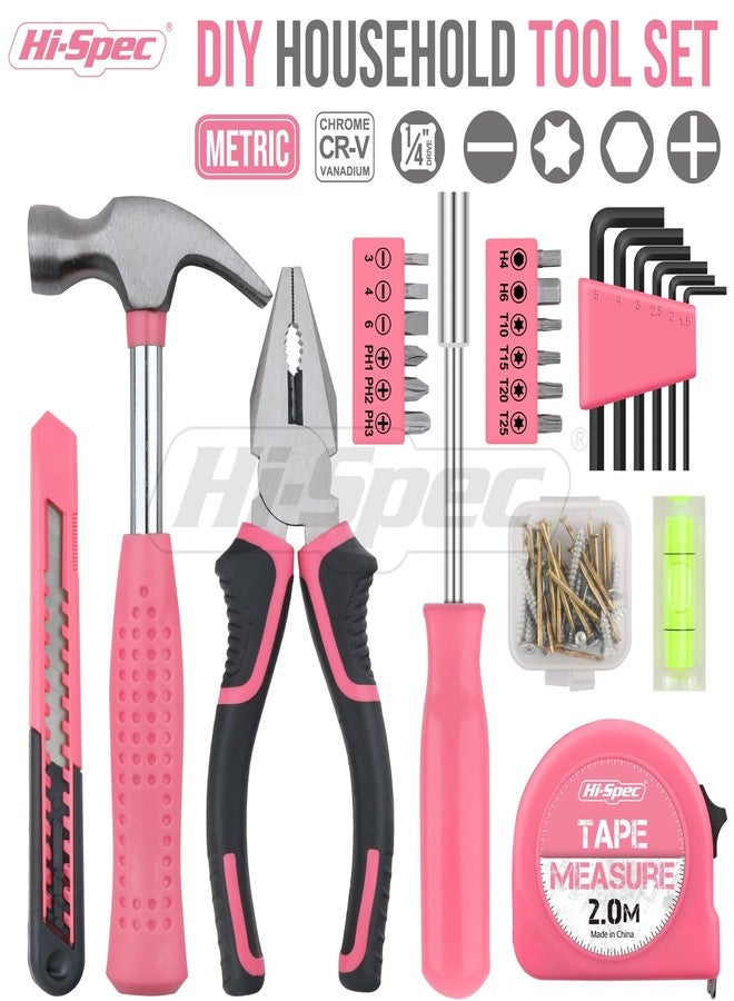 Hi-Spec 25pc Pink Household DIY Tool Kit for Women. Small Mini Tool Box Set of Starter Basic Ladies Tools For Home & Office - Image 2