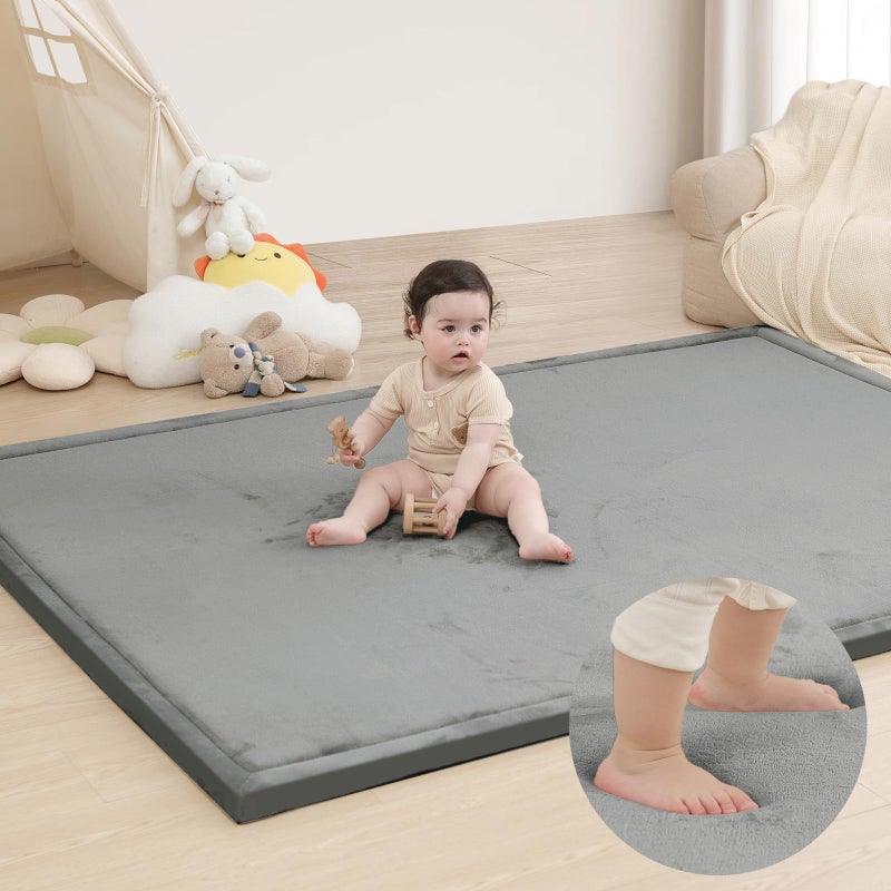Huloo Sleep Extra Large 79"x118" Baby Activity Play Mat for Floor, 1.3" Thick Elasti Foam for Tummy Time & Crawling, Non-Slip Nursery Rug for Infants, Toddlers & Kids, Tatami Style Mat for Yoga, Living Room, Classroom & Playroom (Dark Gray) - Image 1