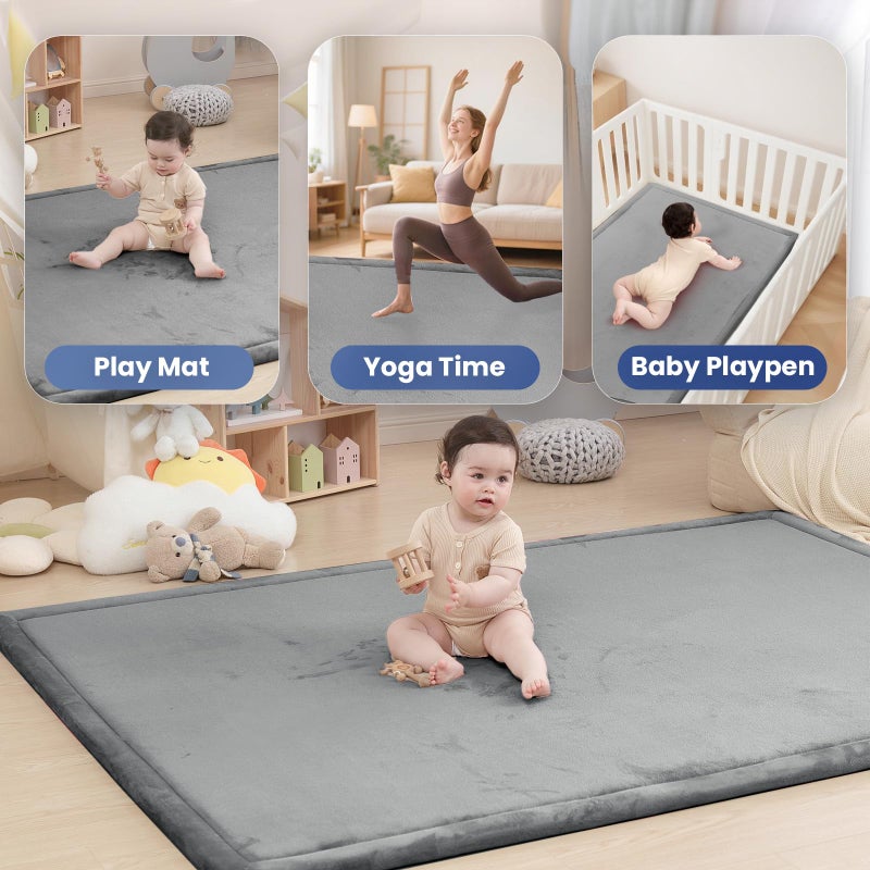 Huloo Sleep Extra Large 79"x118" Baby Activity Play Mat for Floor, 1.3" Thick Elasti Foam for Tummy Time & Crawling, Non-Slip Nursery Rug for Infants, Toddlers & Kids, Tatami Style Mat for Yoga, Living Room, Classroom & Playroom (Dark Gray) - Image 5