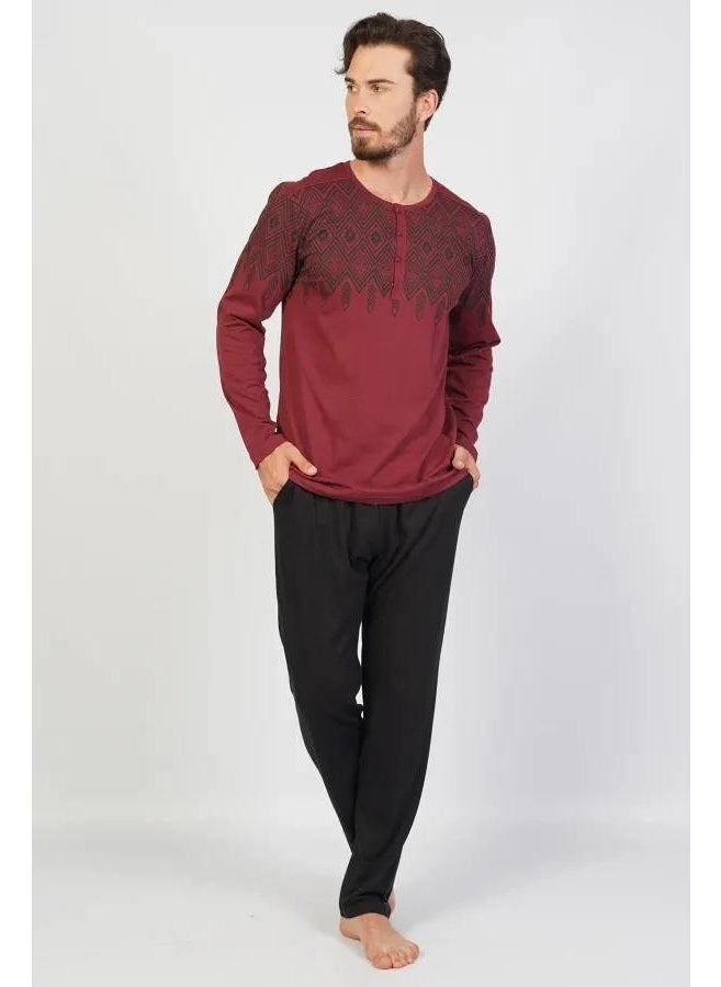 Espuar Cotton, Large Size Jacquard Men's Pajama Set, Pocket Detail  - Image 1