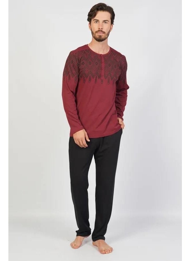Espuar Cotton, Large Size Jacquard Men's Pajama Set, Pocket Detail  - Image 2