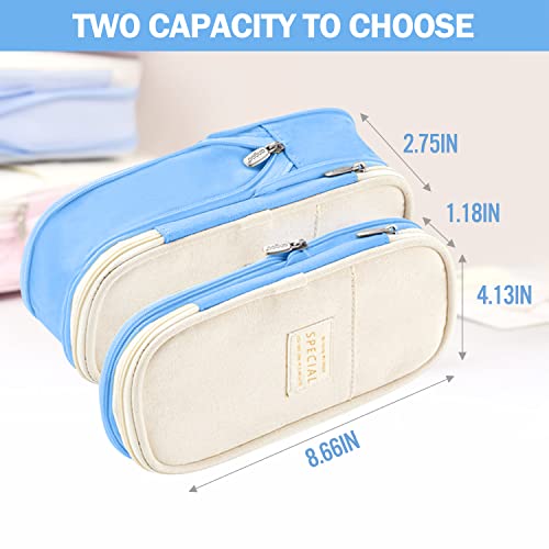 LHMTQVK Large Pencil Case Pencil Pouch Can Expand Pencil Bag Big Capacity Pencil Bag Large Storage Pouch Pencil Case Aesthetic Pencil Cases for Adults Cute Pencil Pouch (Light Blue Beige) - Image 3