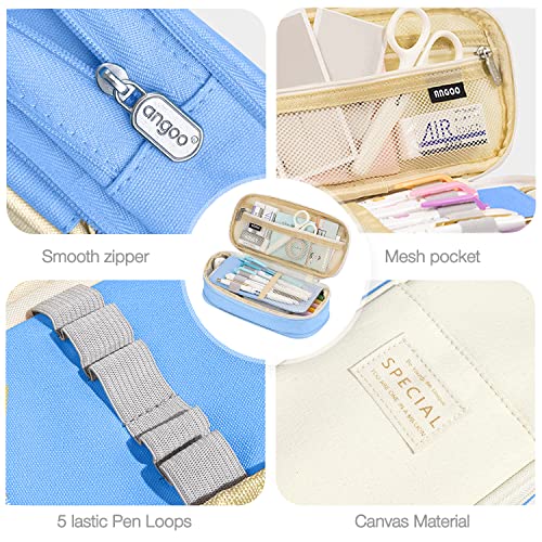 LHMTQVK Large Pencil Case Pencil Pouch Can Expand Pencil Bag Big Capacity Pencil Bag Large Storage Pouch Pencil Case Aesthetic Pencil Cases for Adults Cute Pencil Pouch (Light Blue Beige) - Image 4