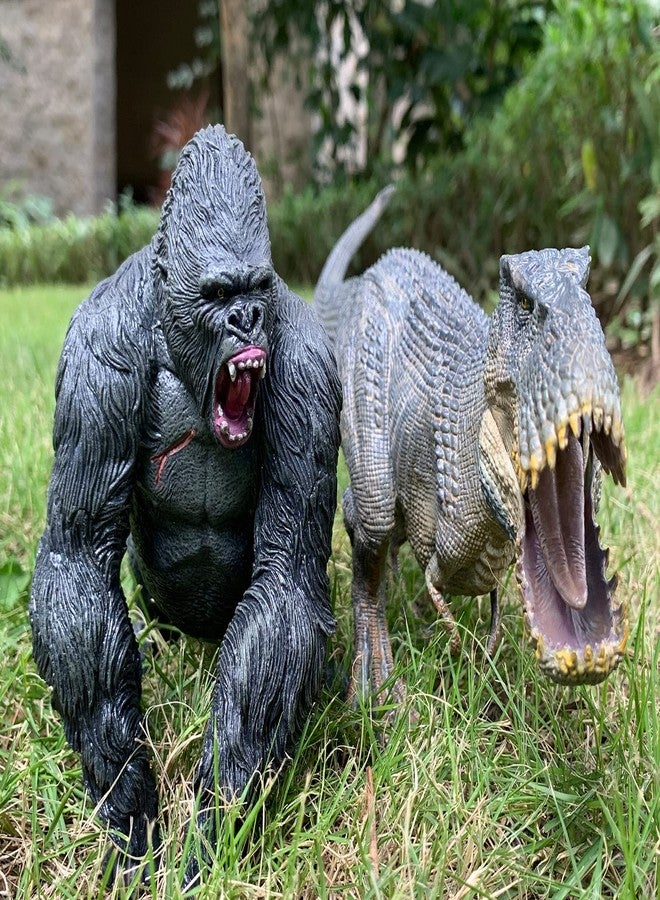 Higherbros Gorilla VS Vastatosaurus Rex Dinosaur Toys with Realistic Rock Action Figure Rampage Gorilla Fight Tarbosaurus Animal Figurines for Role Playing for Kids - Image 2