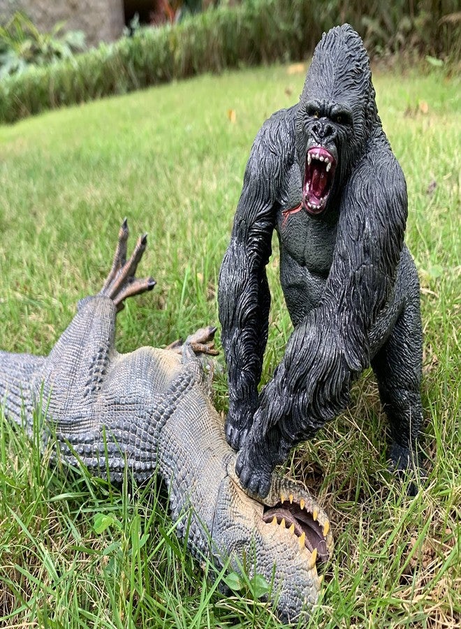 Higherbros Gorilla VS Vastatosaurus Rex Dinosaur Toys with Realistic Rock Action Figure Rampage Gorilla Fight Tarbosaurus Animal Figurines for Role Playing for Kids - Image 5