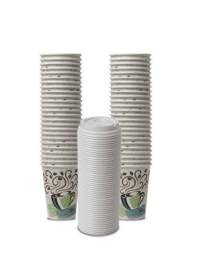 Dixie PerfecTouch WiseSize Coffee Design Insulated Paper Cup, 12oz Cups and Lids Bundle (12 oz, 50 Cups, 50 Lids)