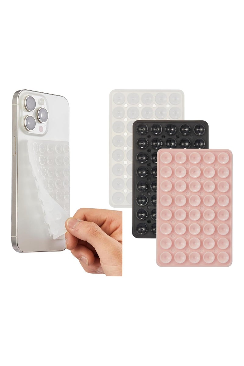 عبوة من 3 حوامل سيليكون لاصقة للهاتف المحمول، حامل هاتف بمصاصة سيليكون لاستخدام بدون يدين، قبضة قوية مزدوجة الجانبين لتصوير السيلفي والفيديوهات، بالألوان: وردي/أسود/شفاف. - Image 1