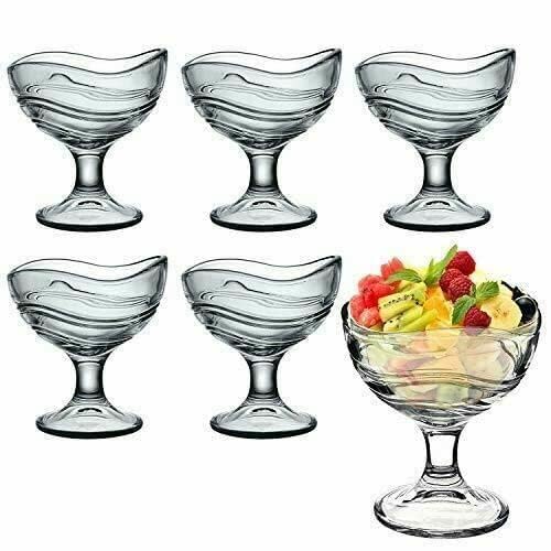 EZALLA European Glass Dessert Bowls Ice Cream Cup Classic Serving Bowls Set for SweetsSnacks Fruit Nuts or Dip Serving Bowls Set Lead Free and BPA Free etc Clear Small 200 ml Pack of 6 - Image 1