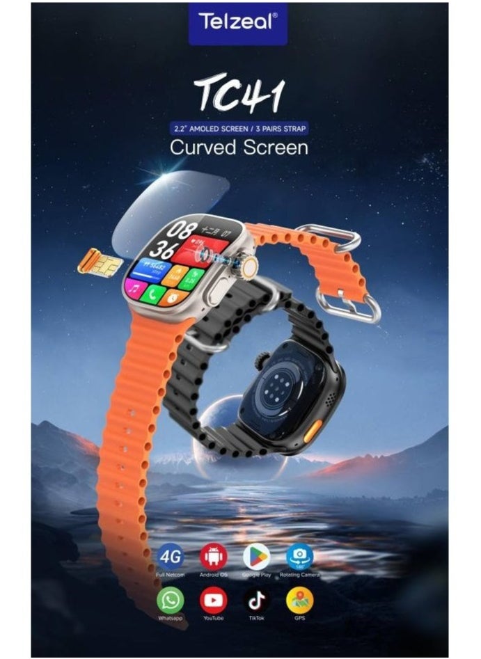 Telzeal - Smart Watch TC41 4G SIM Curved Screen – 4G LTE, Touchscreen Smartwatch with HD Display, Fitness Tracker, Heart Rate Monitor, GPS, and Bluetooth Connectivity for Android & iOS - Image 1