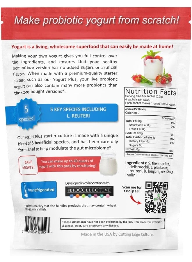 Cutting Edge Cultures Yogurt Plus Probiotic L. Reuteri B. Longum L Plantarum Starter 4 Grams 4 Packets - Image 2