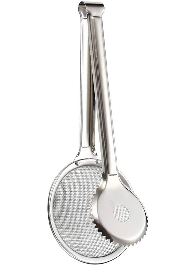 SYOSI 2 in 1 Stainless Steel Fine Mesh Strainer Oil Frying Filter Spoon Colander Clips Multi functional Kitchen Frying Accessories for Fried Food Salad BBQ 2 Pack  - Image 2