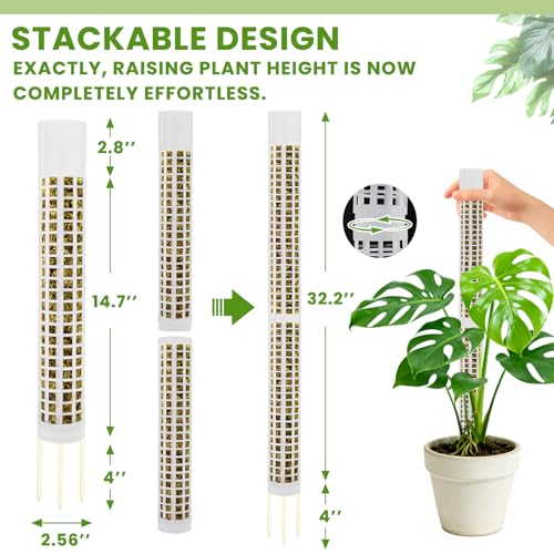 NZNDB Moss Pole Monstera Plant Support, 2Pack 17 Inch Self Watering Moss Pole for Climbing Plants, Stackable & Refillable Plastic Moss Poles for Garden Potted Planter, Pothos - Image 4