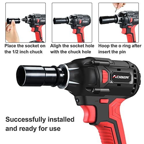 AOBEN 21V Cordless Impact Wrench Powerful Brushless Motor with 1/2" Square Driver, Max 300 Torque ft-lbs (400N.m),2X 4.0A Li-ion, 6Pcs Impact Sockets,Fast Charger and Tool Bag - Image 2