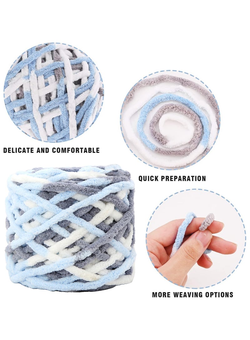 MileMelo 2-Piece Mixed Color Knitting Wool Yarn, Knitting Yarn Coarse Yarn for Crochet, Soft Chunky Yarn for Projects Making Plush Balls Handmade Bags Sweaters Shoes Hats Blankets Scarves （Grey-Light Blue-White） - Image 3