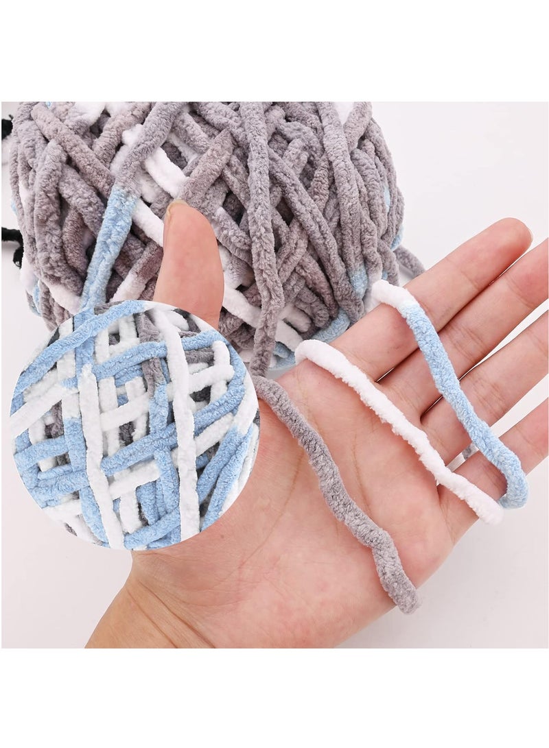 MileMelo 2-Piece Mixed Color Knitting Wool Yarn, Knitting Yarn Coarse Yarn for Crochet, Soft Chunky Yarn for Projects Making Plush Balls Handmade Bags Sweaters Shoes Hats Blankets Scarves （Grey-Light Blue-White） - Image 4