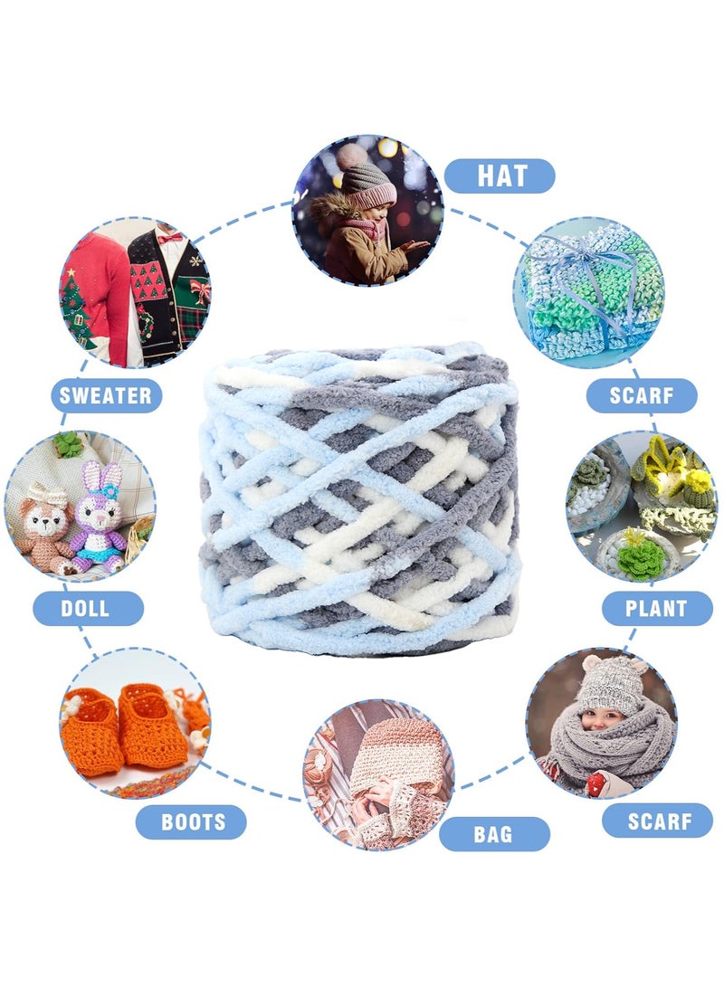 MileMelo 2-Piece Mixed Color Knitting Wool Yarn, Knitting Yarn Coarse Yarn for Crochet, Soft Chunky Yarn for Projects Making Plush Balls Handmade Bags Sweaters Shoes Hats Blankets Scarves （Grey-Light Blue-White） - Image 5