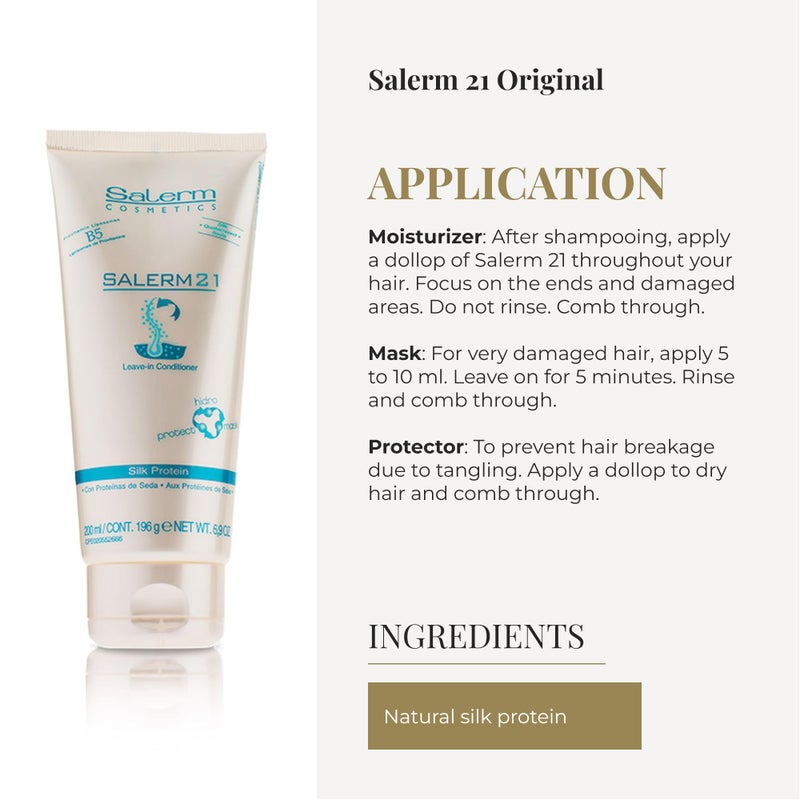 SALERM - Instant Hair Conditioner 21 Silk Protein - 200 ml - Leave-In or Rinse-Out Conditioner - with Silk Proteins - Heat Protector and Hydrating - Image 4