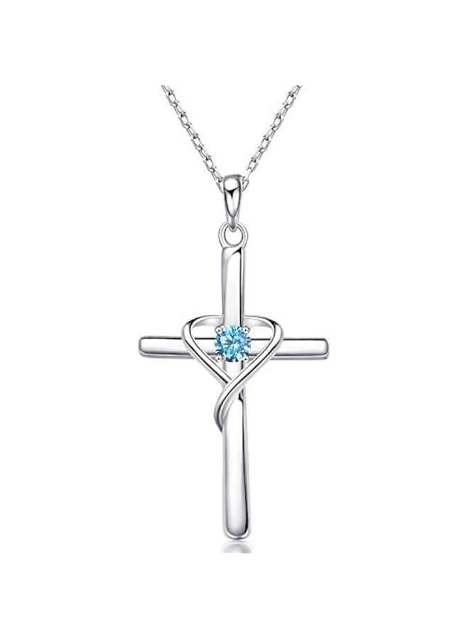 Arabest 925 Sterling Silver Cross Necklace for Women Men 5A CZ Birthstone Necklaces 14K Gold Plated or Rose Gold Necklace for Easter or Mother's Day - Image 1