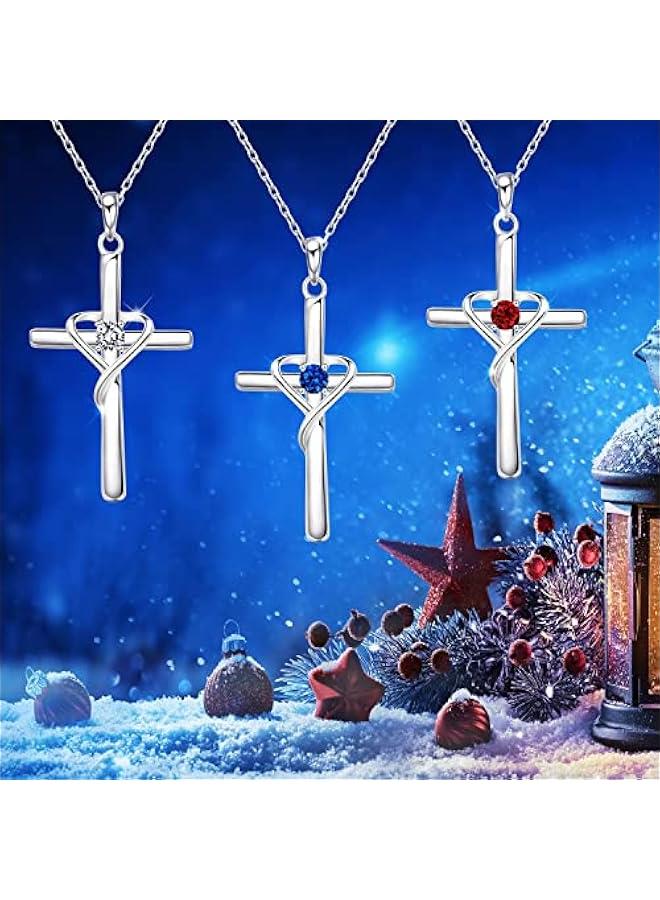 Arabest 925 Sterling Silver Cross Necklace for Women Men 5A CZ Birthstone Necklaces 14K Gold Plated or Rose Gold Necklace for Easter or Mother's Day - Image 2