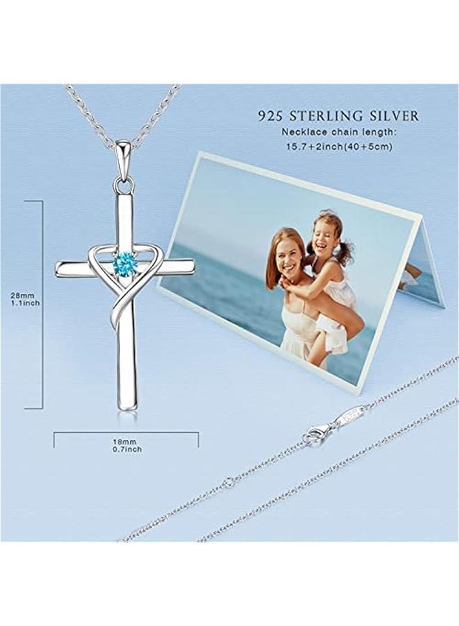 Arabest 925 Sterling Silver Cross Necklace for Women Men 5A CZ Birthstone Necklaces 14K Gold Plated or Rose Gold Necklace for Easter or Mother's Day - Image 4