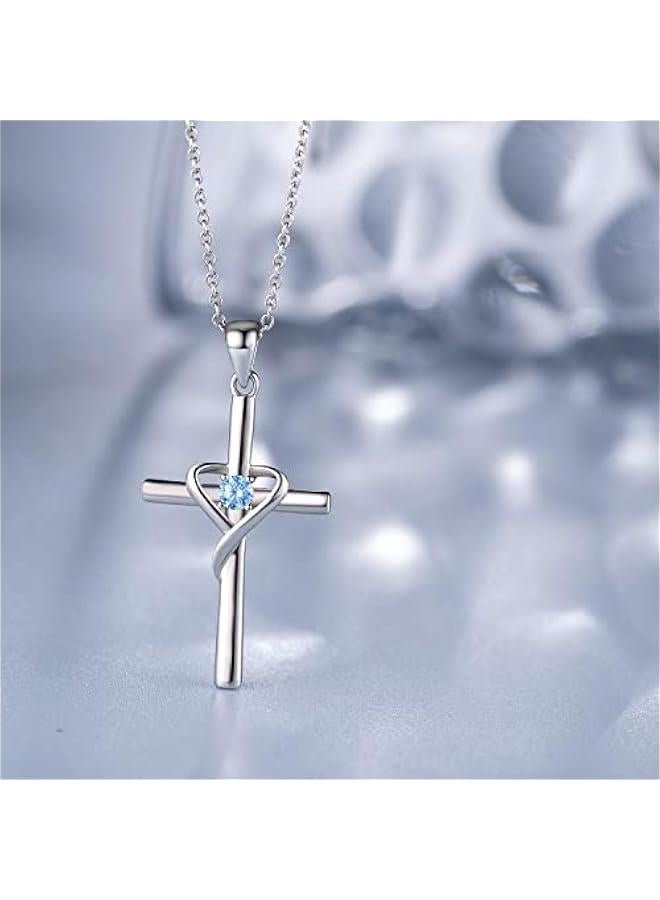 Arabest 925 Sterling Silver Cross Necklace for Women Men 5A CZ Birthstone Necklaces 14K Gold Plated or Rose Gold Necklace for Easter or Mother's Day - Image 5