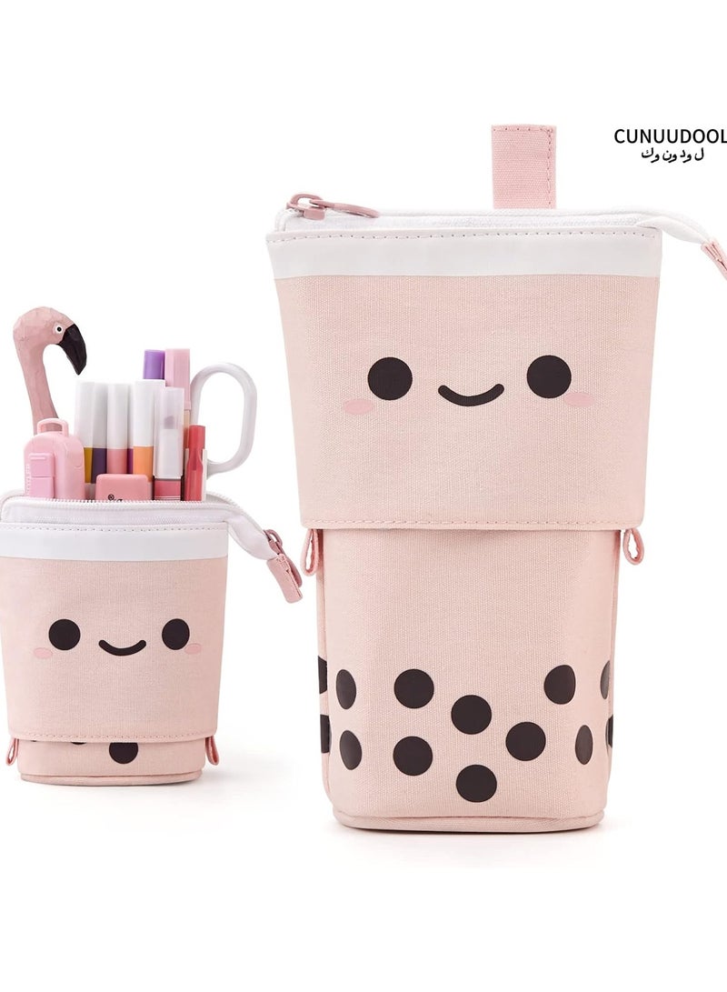 CUNUUDOOL Pencil Case for Girls, Pencil Pouch For School.Standing Cute Stationery Telescopic Pen Holder  Makeup Cosmetics Bag for Students Office Women Teens Girls Gift,Pink.  - Image 1