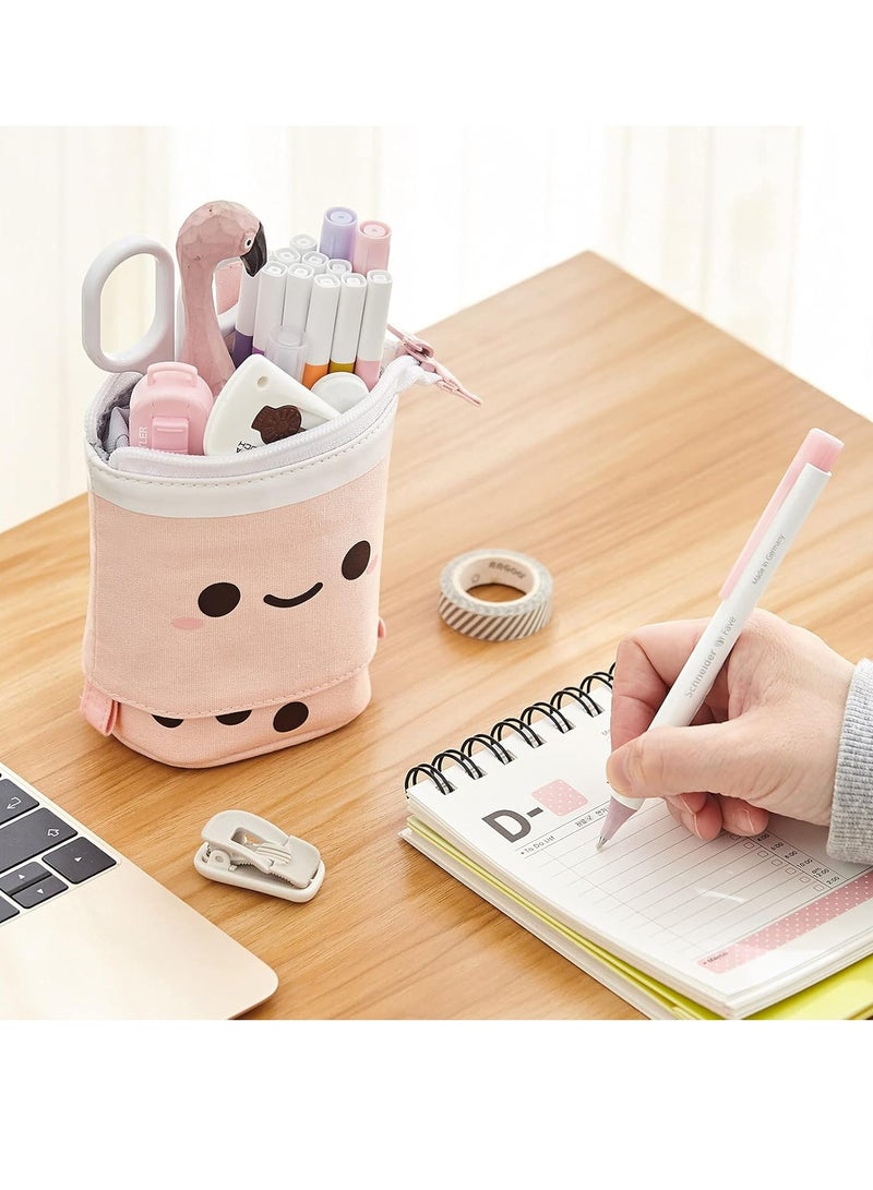 CUNUUDOOL Pencil Case for Girls, Pencil Pouch For School.Standing Cute Stationery Telescopic Pen Holder  Makeup Cosmetics Bag for Students Office Women Teens Girls Gift,Pink.  - Image 3