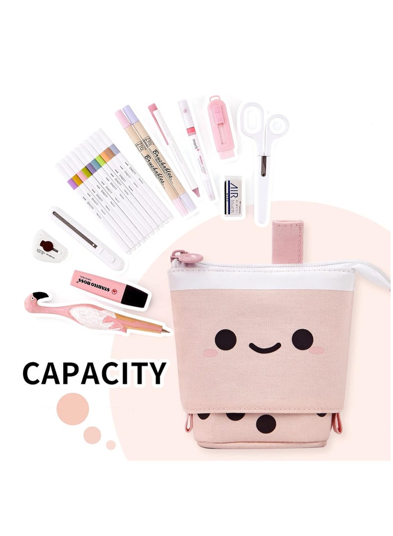 CUNUUDOOL Pencil Case for Girls, Pencil Pouch For School.Standing Cute Stationery Telescopic Pen Holder  Makeup Cosmetics Bag for Students Office Women Teens Girls Gift,Pink.  - Image 4