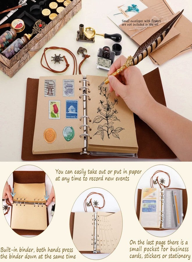 مجموعة أقلام وحبر YICMY Feather Pen بتصميم ريشة طائر التدرج، أدوات الخط العربي للمبتدئين، مجموعة أقلام وحبر مع دفتر ملاحظات جلدي، مجموعة ختم شمعي، 7 رؤوس ختم شمعي، أقلام خط عربي كهدية - Image 5