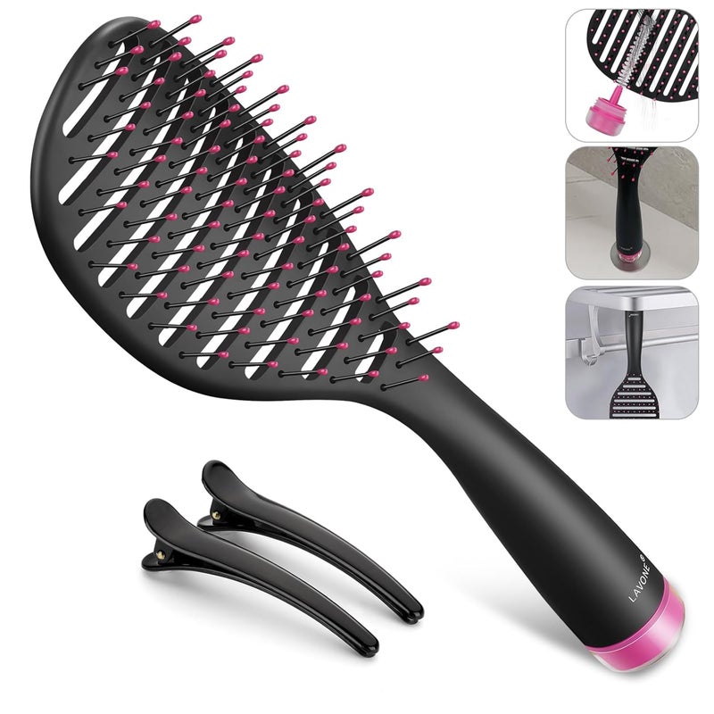 Hair Brush Curved Vented Hairbrush Faster Blow Drying Detangler Brush with a Built in Brush Cleaner Hair Clips and Magnetic Holder for women Men  Kids Detangling Brush for All Hairs