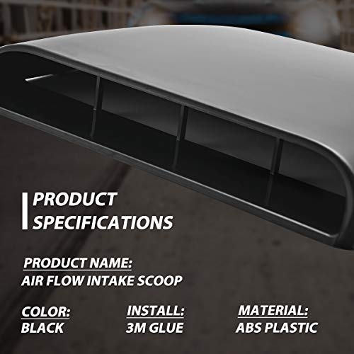 KATUR Universal Car Decorative Air Flow Intake Hood Scoop Vent Turbo Bonnet Cover Black - Image 4